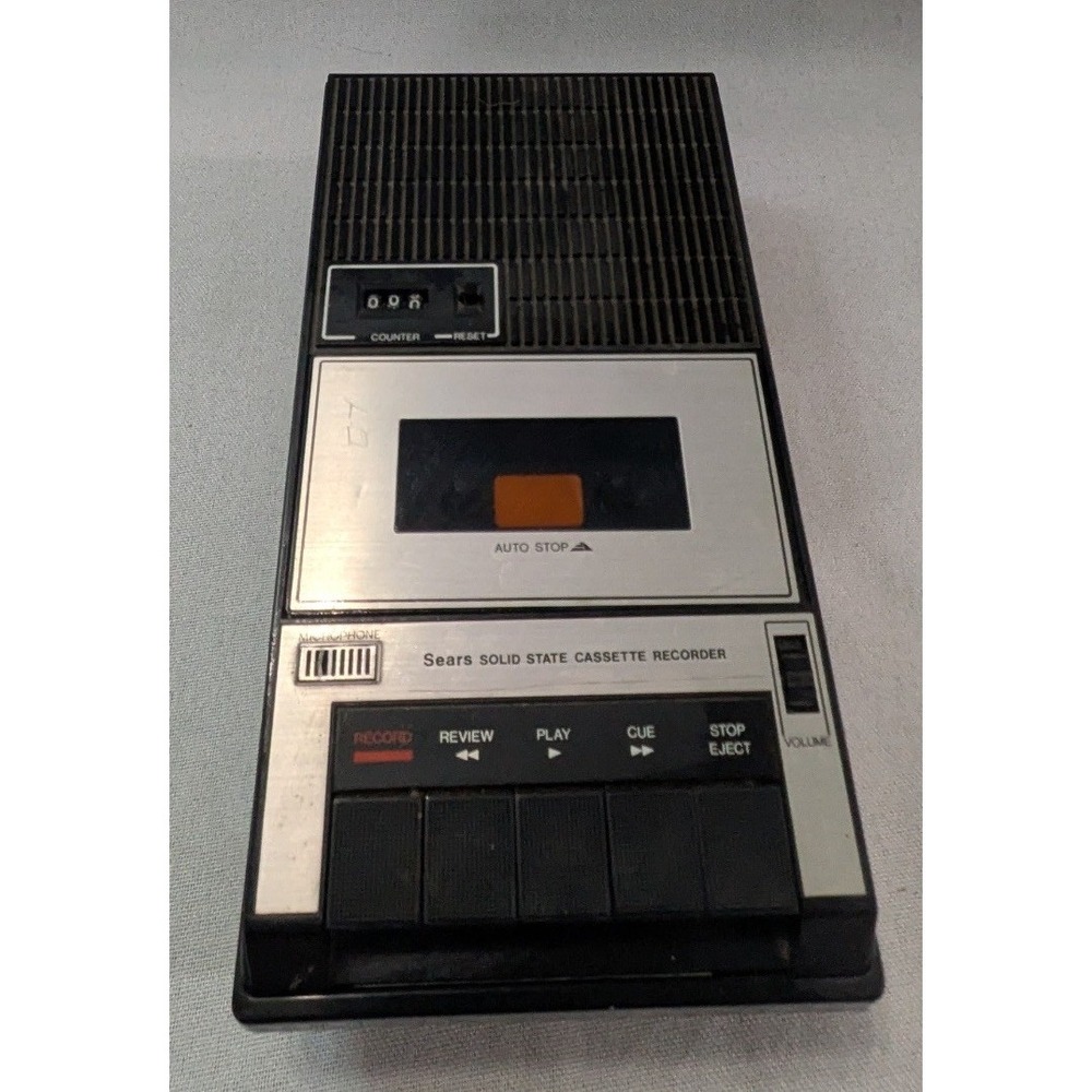 Sears Cassette Recorder Solid State Black Silver Good Vintage Portable Player